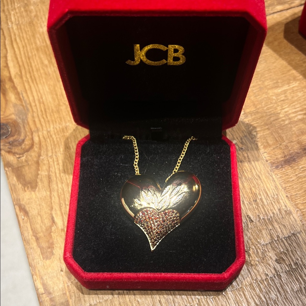 JCB Gold and Red Heart Pendant Necklace
